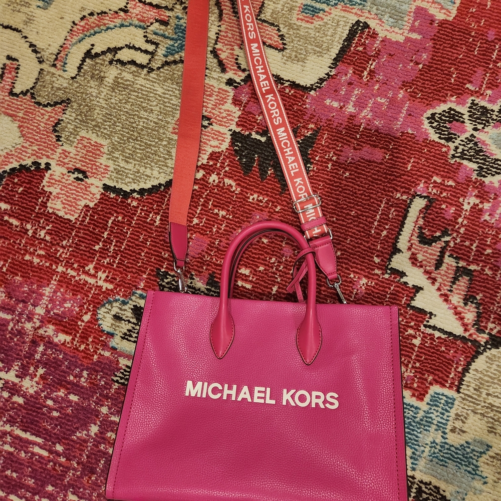 Michael Kors Fuchsia Satchel with Red Strap